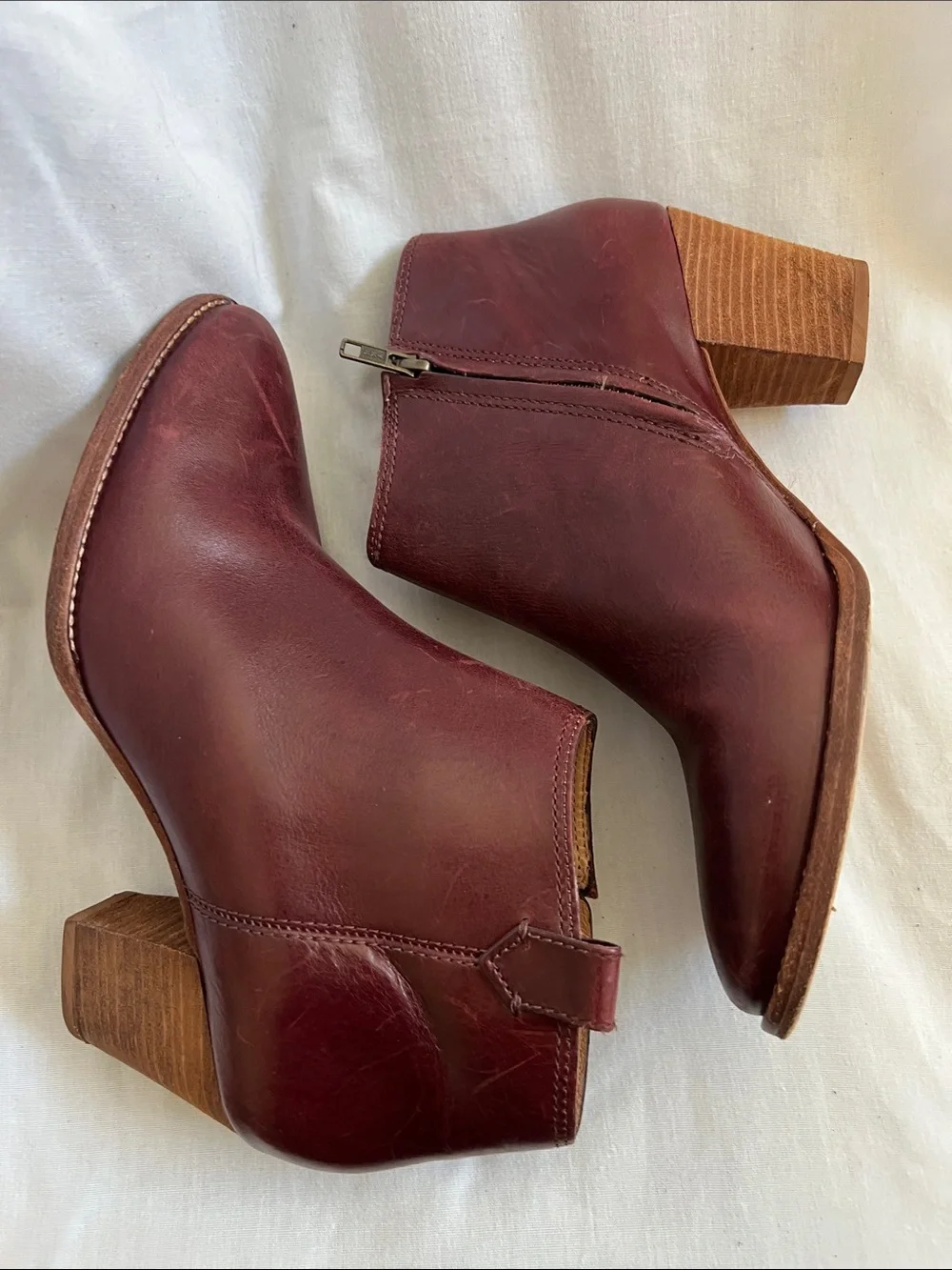 Madewell Burgundy/Brown Leather Ankle Booties with Side Zipper